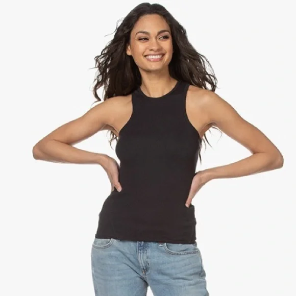 🆕 Calvin Klein Jeans Ribbed Racerback Tank Top in Black Size Small